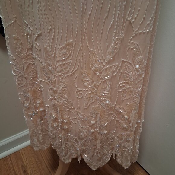 Vintage Shomax Silk Light Pink Beaded Dress Gown Maxie XL/1X - Picture 8 of 12